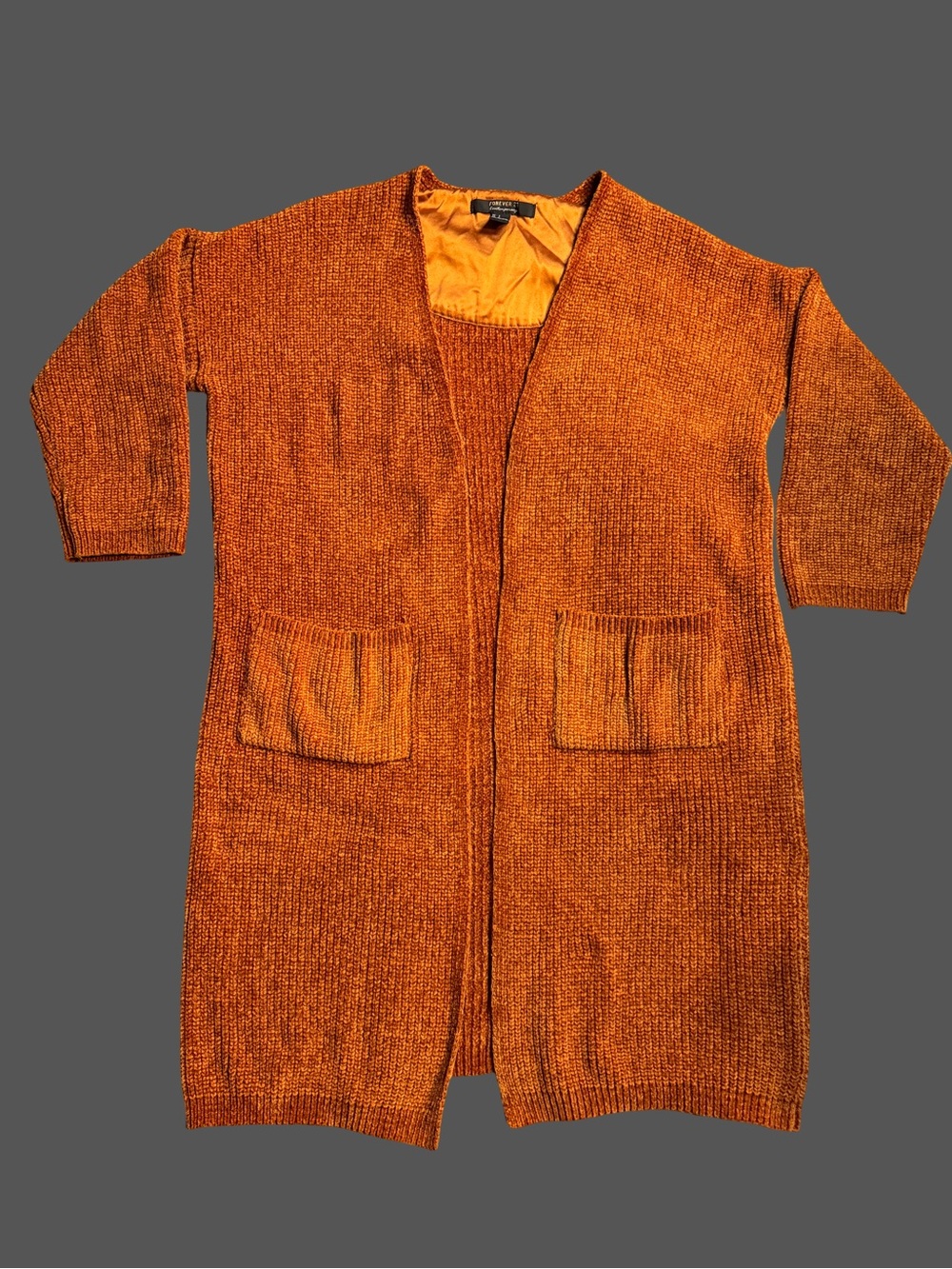 Forever 21 Orange Open-Front Long Cardigan